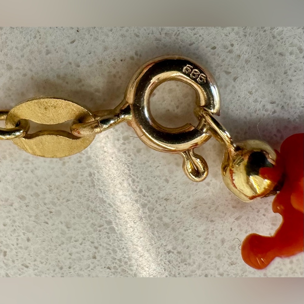 Bel Oro Italy 14K Gold (585) & Red Coral Nugget Bracelet 🌺 Vintage - Picture 4 of 6